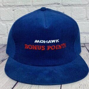 Vintage Mohawk Bonus Points Trucker Hat Corduroy Cap K-Brand Gas Attendant Blue